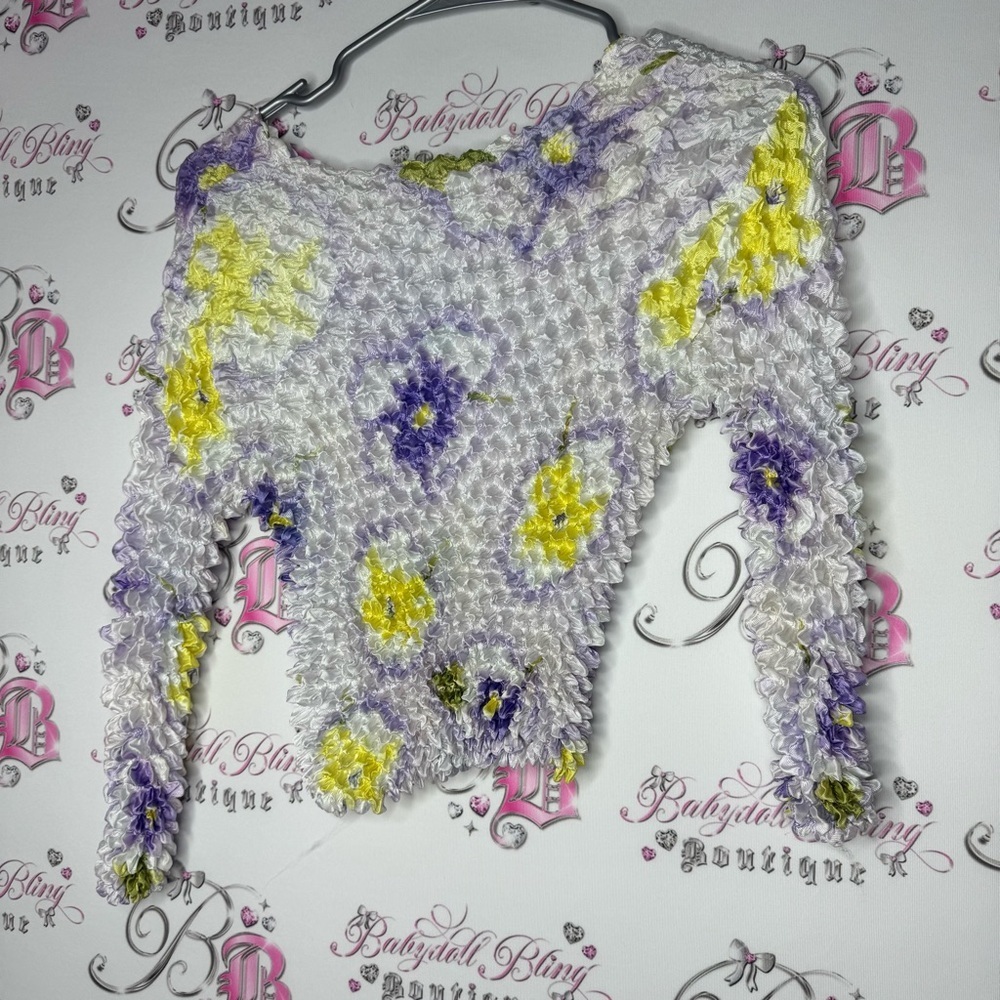 Bubble top 2000s y2k floral stretchy one size fits all iconic lavender lilac - Picture 3 of 10
